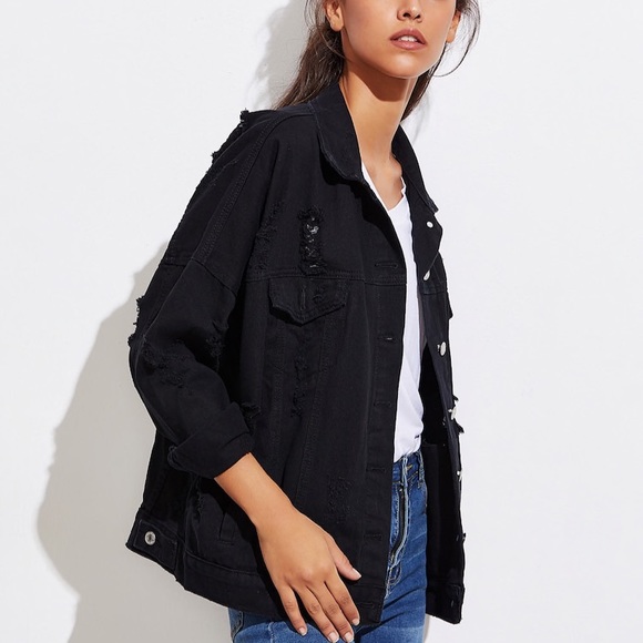 Distressed FREEDOM + PRIDE black denim jacket - Picture 2 of 7